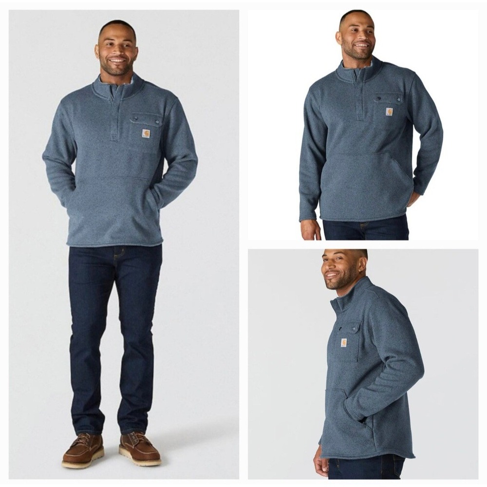 Carhartt Mens Wayland Relaxed Fit Quarter-Zip Fleece Pullover Faded Navy Size XL